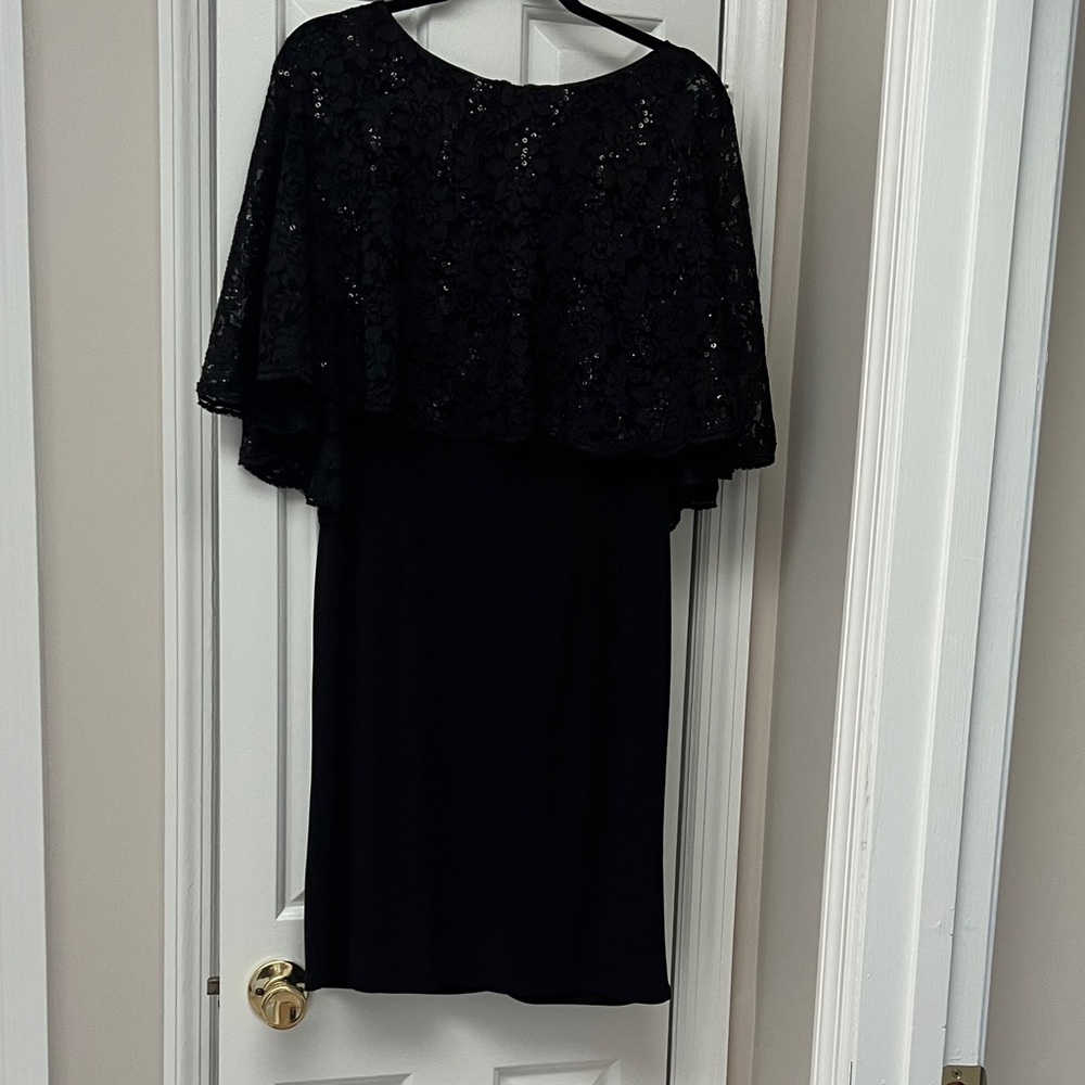Jessica Howard Elegant Black Midi Dress with Lace Overlay